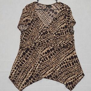 NEW DIRECTIONS WOMAN 2X Abstract Print V Neck Draped Hem Tunic Top